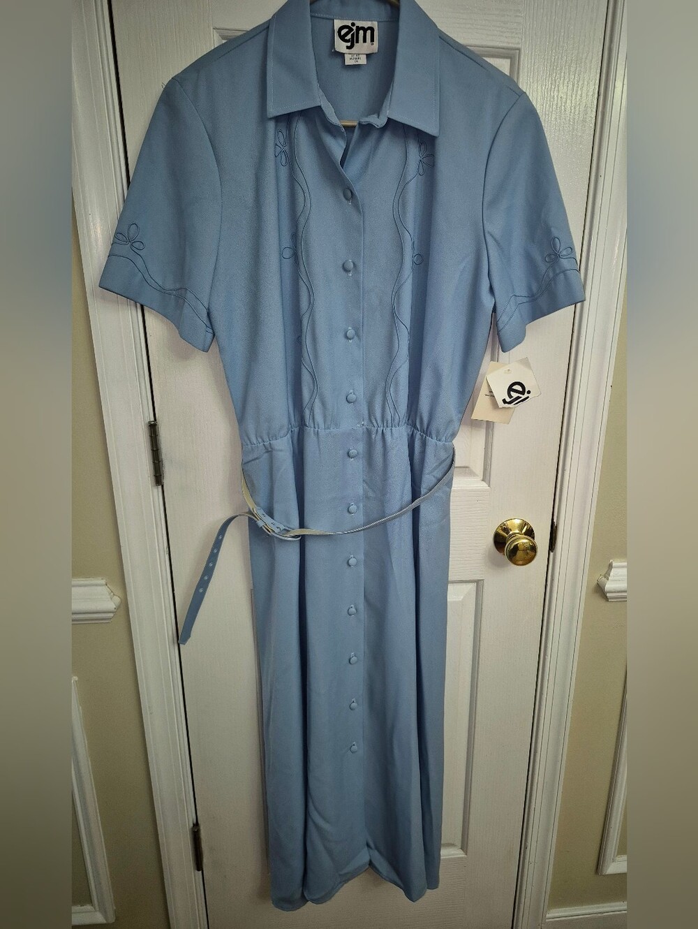 NWT Vintage EJM USA Powder Blue Button Down Maxi Shirtdress Dress Size 18